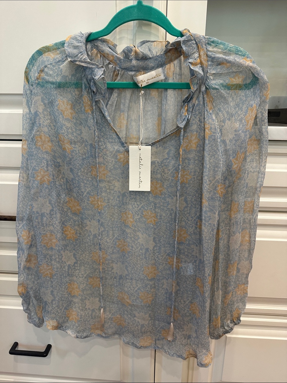 Natalie Martin Penny Floral Blouse in Light Blue and Gold